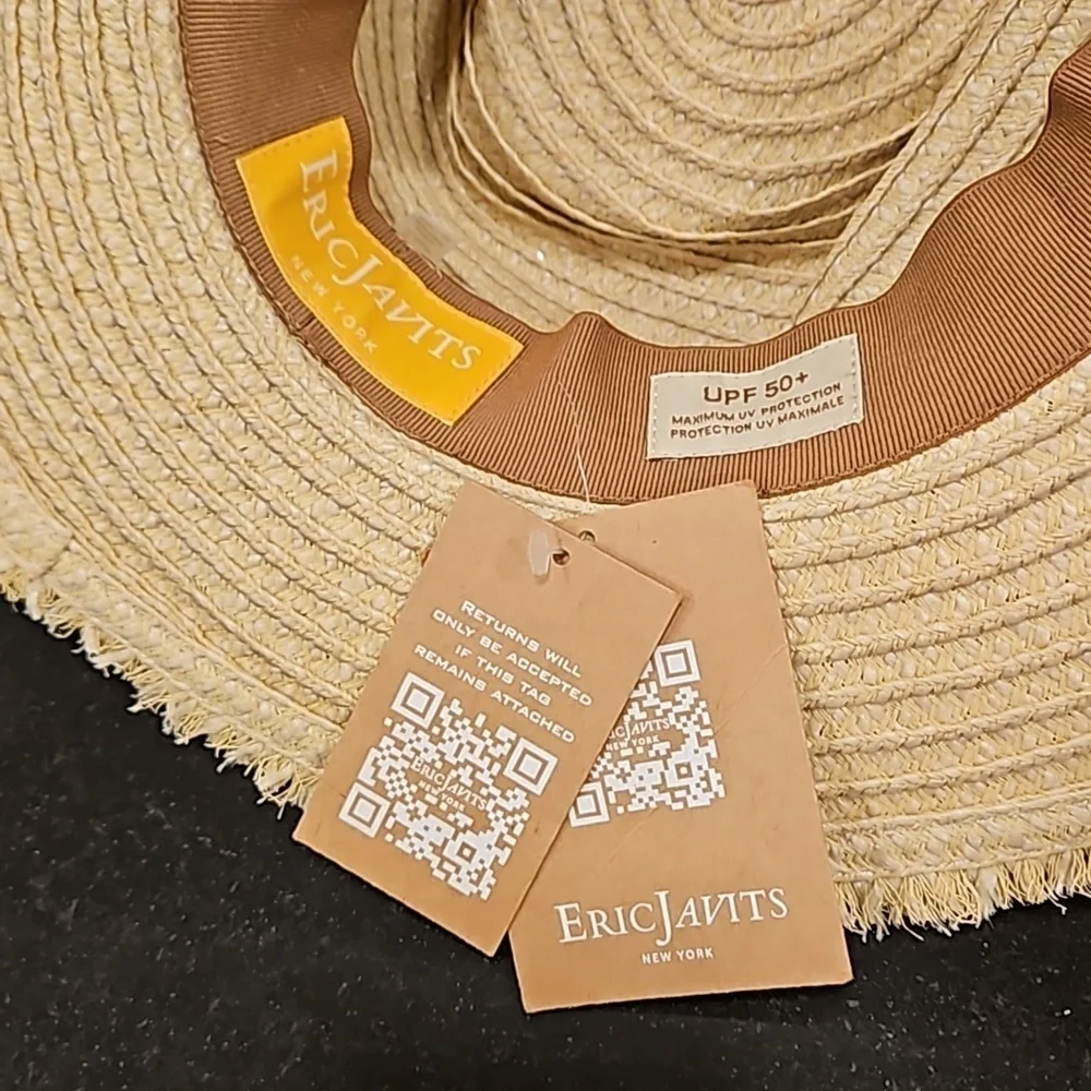 💕ERIC JAVITS💕 Fringe PInch Packable Fedora Squishee Straw Hat ~ Flax Mix NWT - Picture 15 of 16